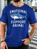 Unisex Crew Neck Tee Emotional Support Shark Retro Text Print Short Sleeve Top Summer Daily Outdoor Loose Soft Casual Basic Wear