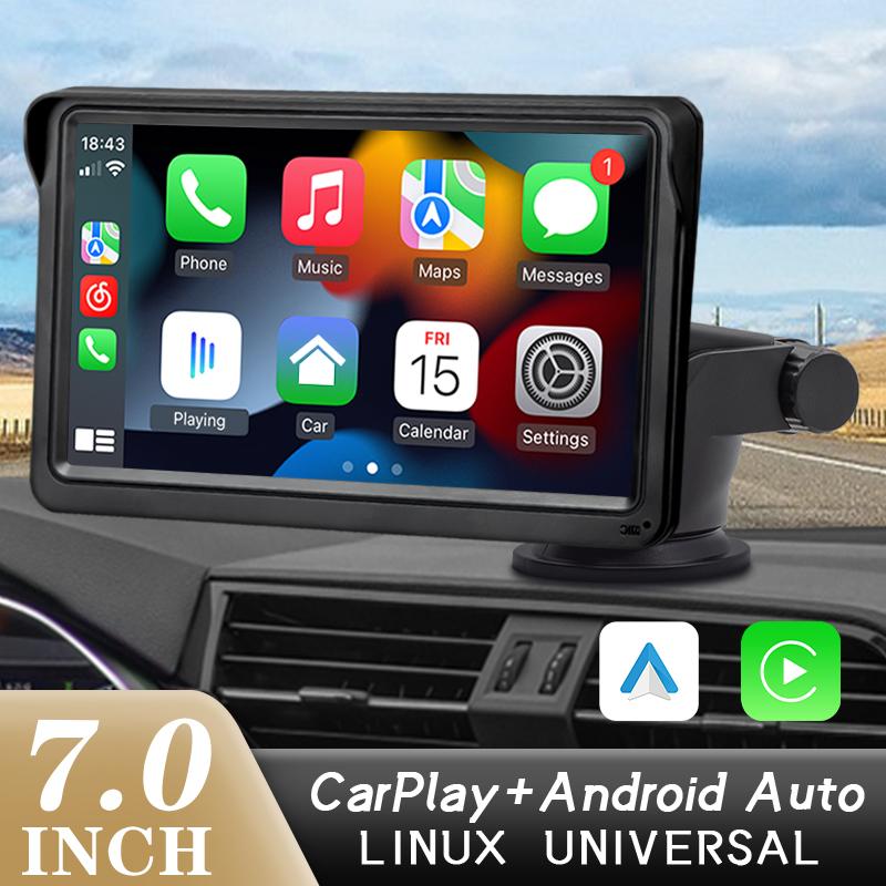 Hippcron Автомобильный плеер Монитор CarPlay Android Авто Мультимедийный плеер 7-дюймовый портативный сенсорный экран Встроенные динамики