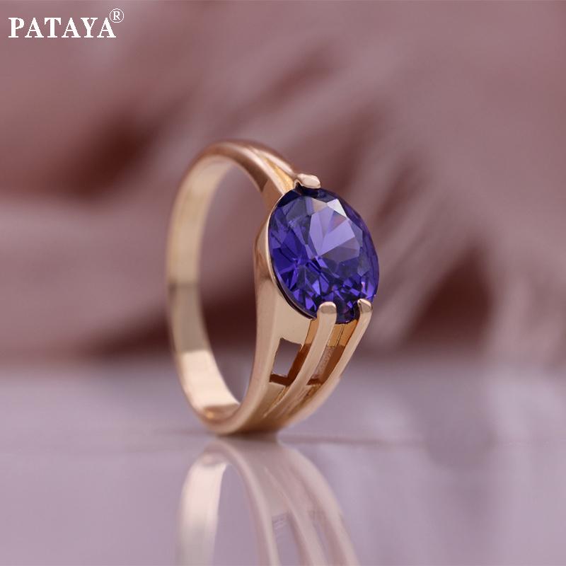 PATAYA Розовое золото Цвет Фиолетовый Искусственный Циркон Серьги Кольцо Кулон Ожерелье Тонкий Набор