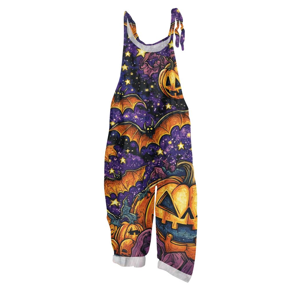 Женский комбинезон с принтом, повседневный свободный винтажный комбинезон из хлопка и льна