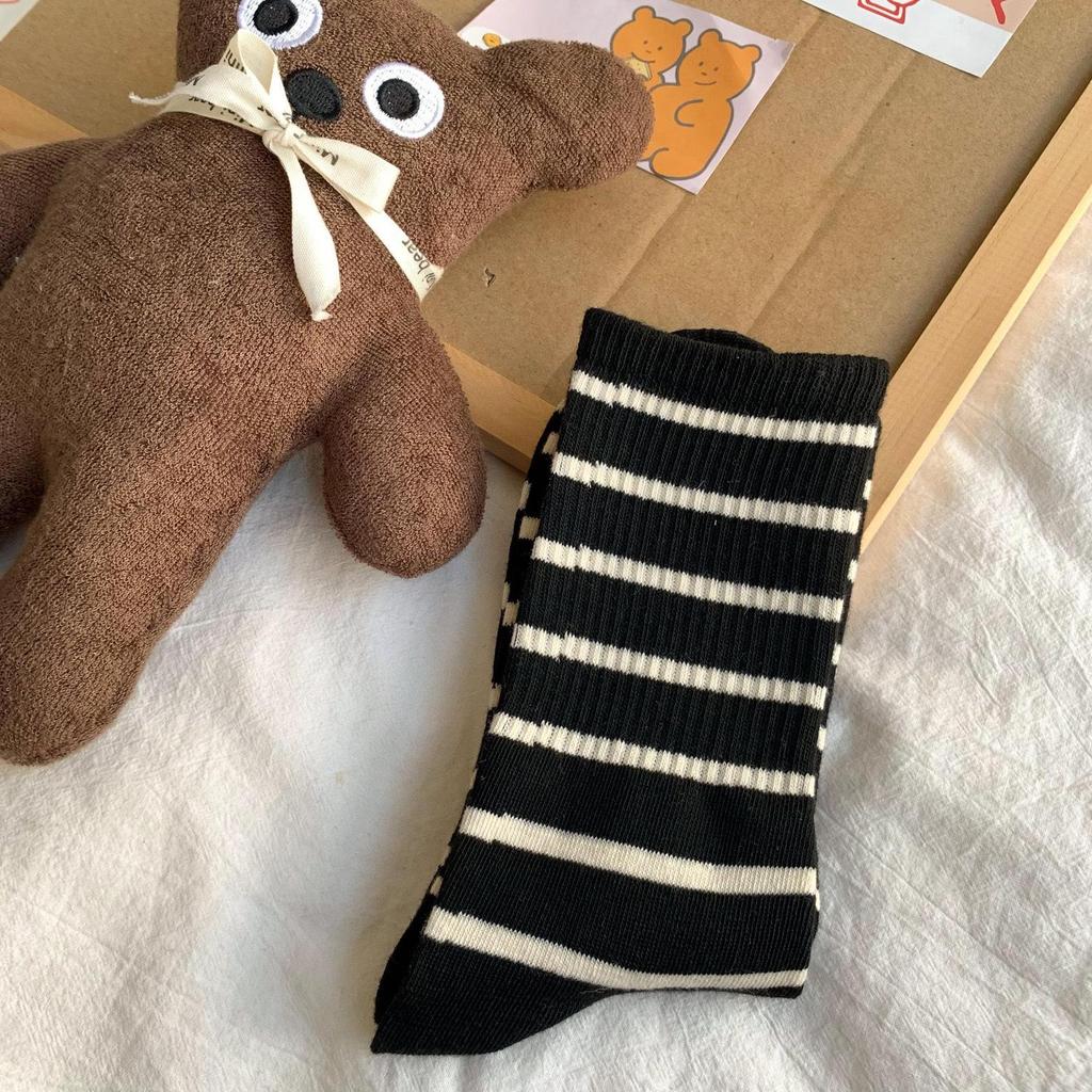 Женские полосатые носки до середины голени Maillard — весна и осень в корейском стиле с брюками Shark