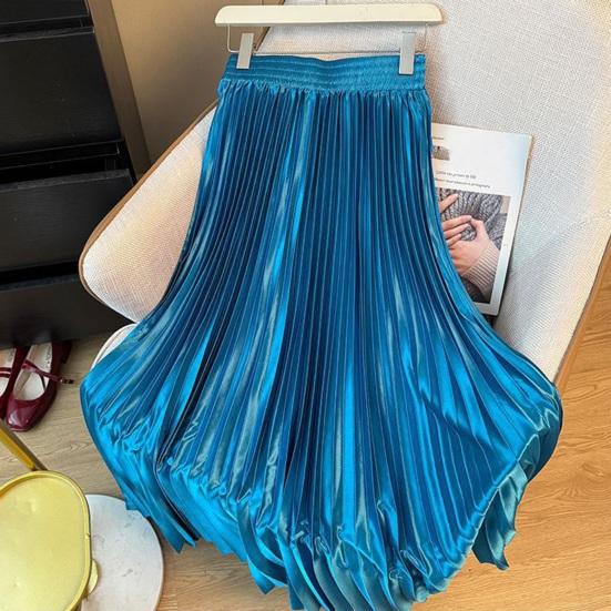 Юбка макси с высокой талией, глянцевая длинная юбка, однотонная, плиссированный дизайн, большой подол, юбка для танцев, для работы, отдыха, повседневной носки