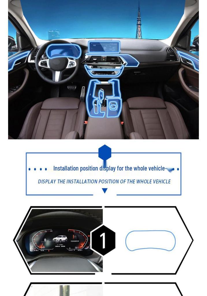 Защитная TPU пленка от царапин для интерьера BMW X3/X4: Подходит для 25 моделей, включает консоль, навигацию, экран, наклейку для защиты рычага переключения передач.