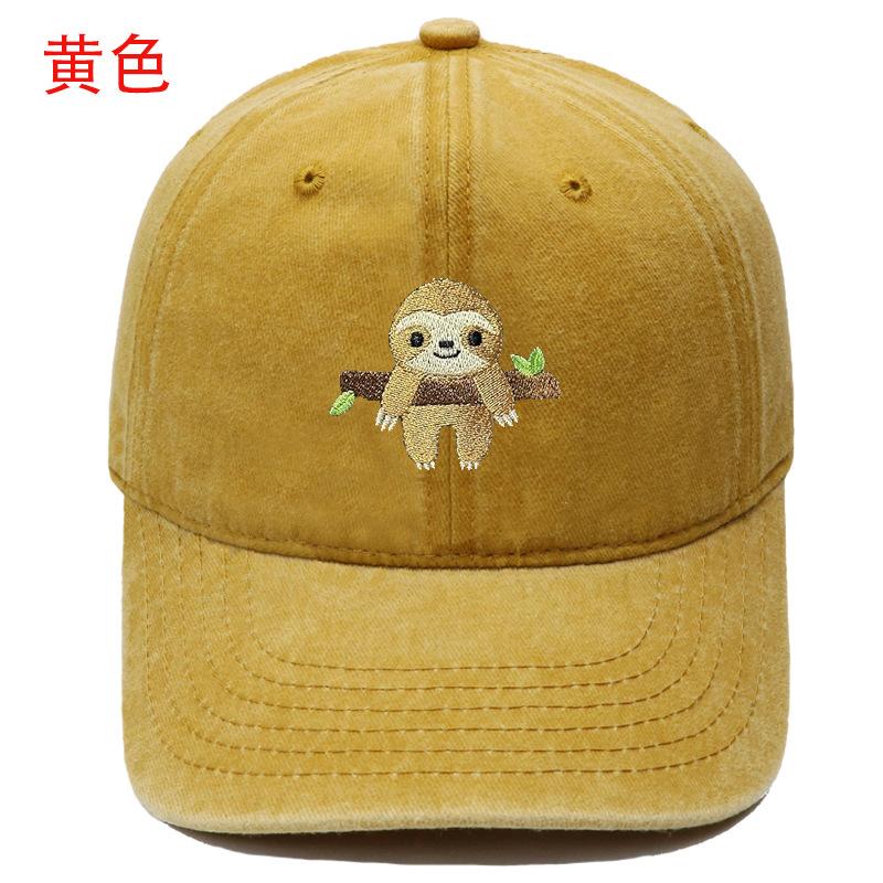 Popular cute sloth embroidered baseball cap animal washed retro men's and women's casual outdoor sun hat