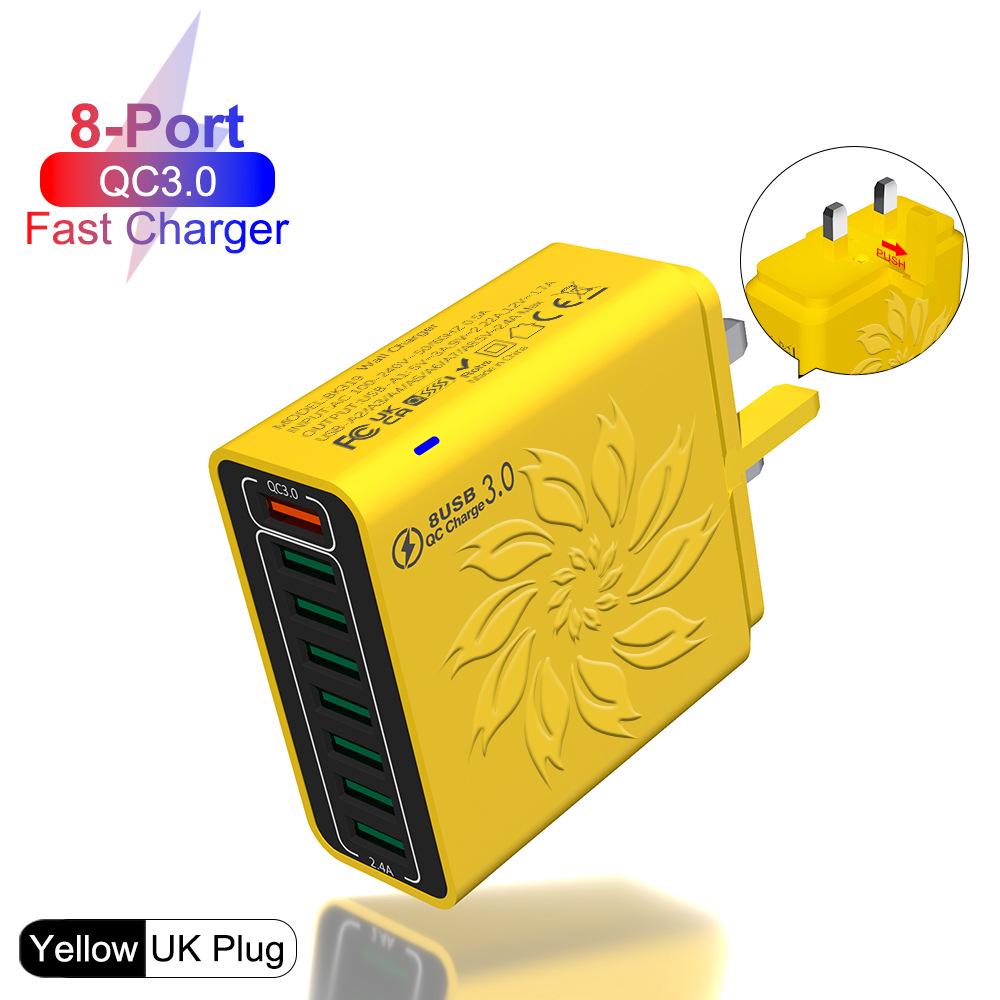 30 Вт QC3.0 Цветной Цветок 8-портовое USB Быстрое Зарядное Устройство для Стандартов США, ЕС, Кореи