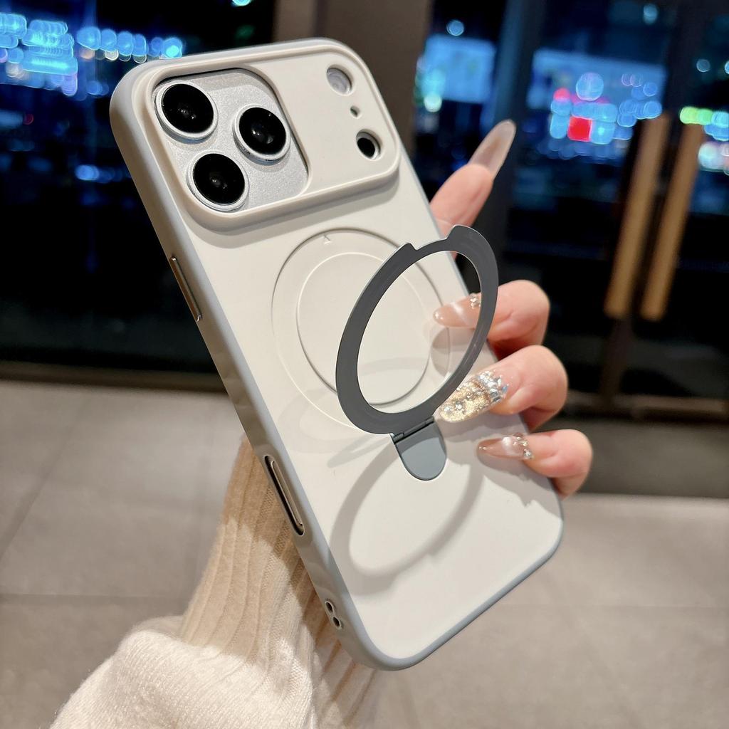 Apple iPhone 17 Pro Max Противоскользящий чехол-накладка с ощущением кожи и магнитным металлическим держателем для iPhone 16 - Защитная крышка 15