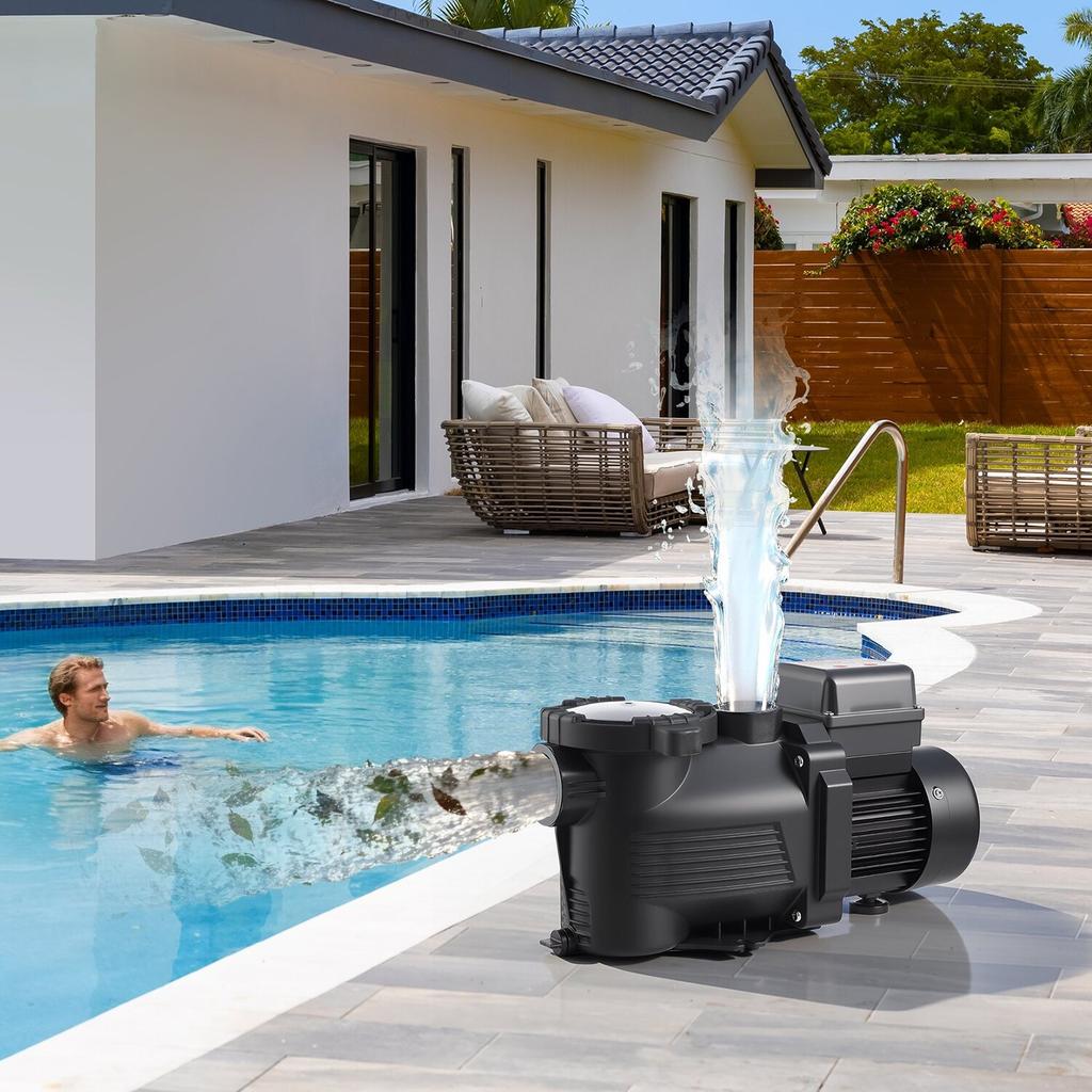 Pool Pump, 400W, 11,100 L/H Max Flow Single Speed Swimming Pool Pump, AC 220-240V, 3450 RPM, 10 m Max Head, with 24-Hour Timer & Filter Basket, for