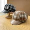 Stitched Plaid Fashion Octagonal Hat for Women In Spring and Autumn Travel Temperament Versatile Little Painter's Hat Showing Face