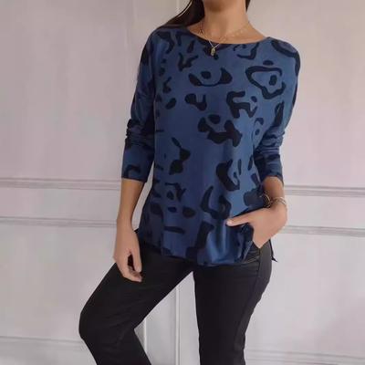 Осенне-зимняя женская мода повседневный топ с длинными рукавами и круглым вырезом с принтом гепарда