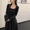 Женское французское черное плиссированное платье А-силуэта с квадратным вырезом и длинными рукавами, облегающее, с акцентом на талии, новинка весны 2026