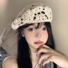 Thin Hollowed Out Beret Japanese Style Crochet Knitted Cap Painter Hat Flower Hat Party