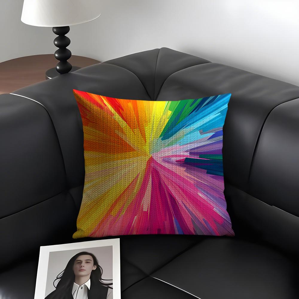 Rainbow Color Luxury Cushion Cover Natural Linen Organic Fabric DoubleSided Printing Sofa Home Decor Gift Pillow Case