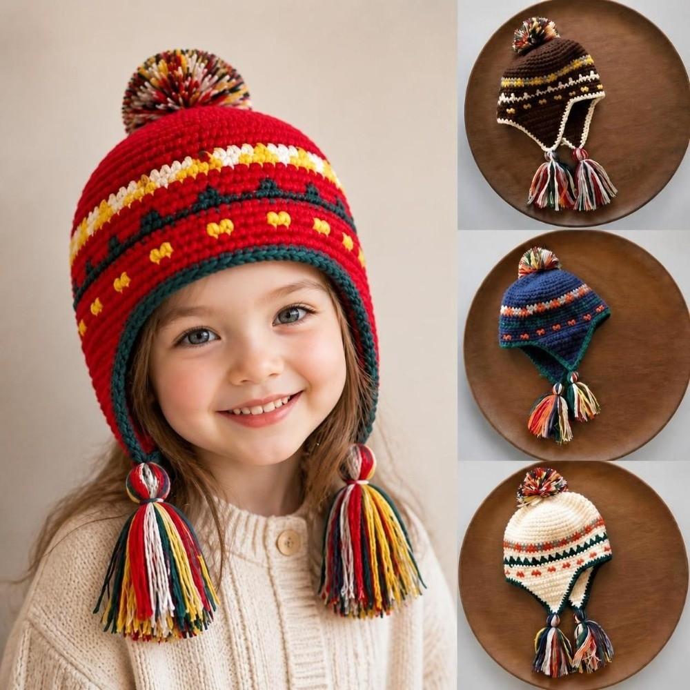 Tassel Design Knitted Hats Cold Proof Ear Protection Caps Fashion Children's Hats Winter