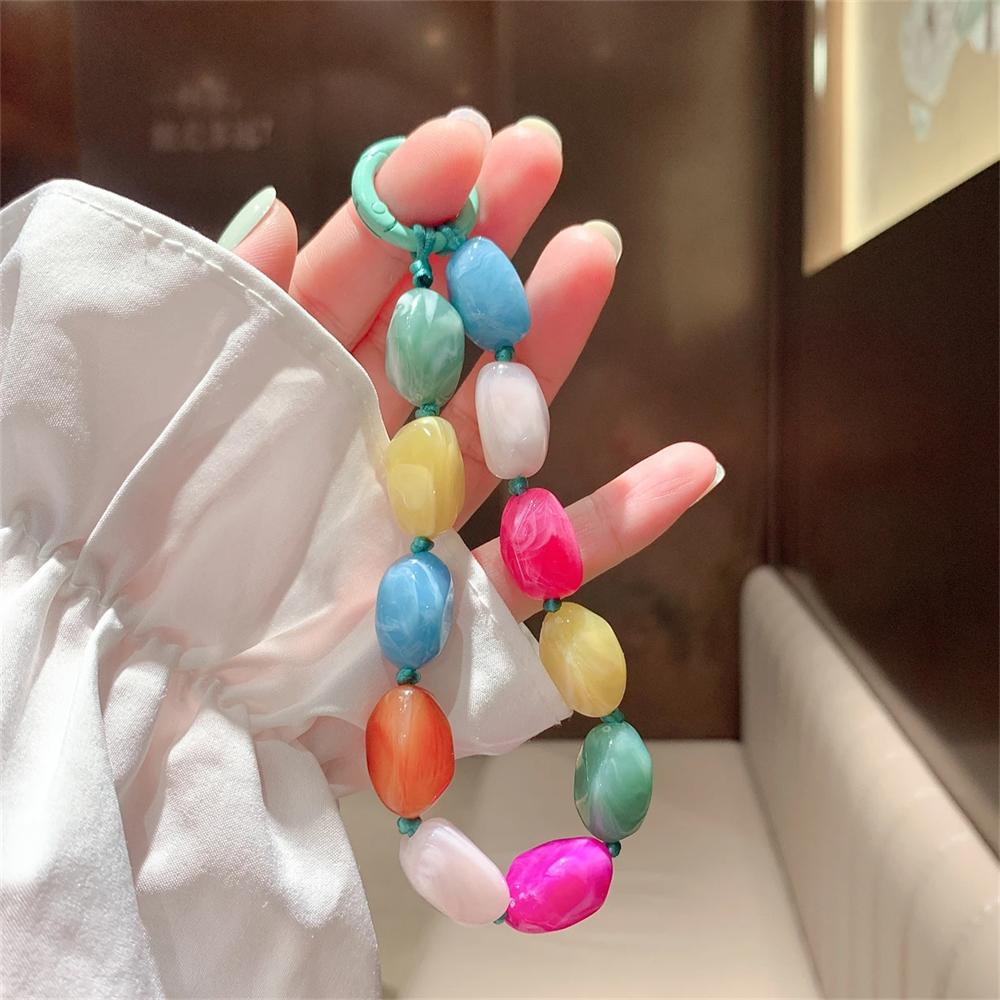 Coloful Stone Rope Phone Chain Lanyard Charm Strap Wrist Beaded Hanging Cord Bracelet Keychain For iPhone CCD Camera Sweet Girl