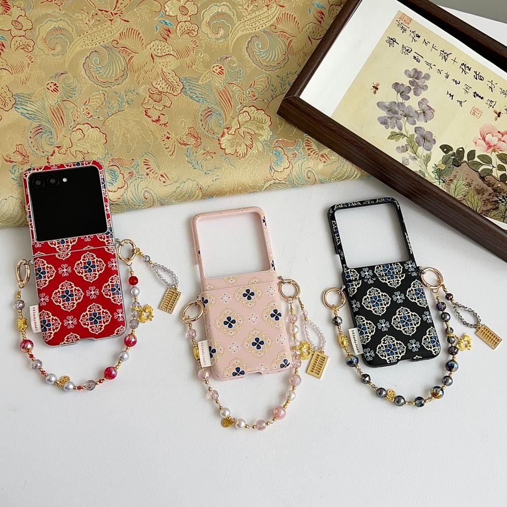 Chinese Style Phone Case For Motorola MotoRazr 50 60 Bracelet PC Hard Shell Protective Hand Strap Shockproof Back Cover