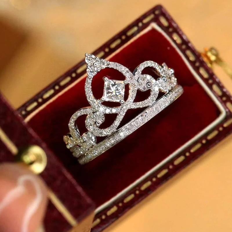 Изысканное Женское Кольцо Настоящее Стерлинговое Серебро Корона Принцессы Крест Циркон Кольца на Палец для Женщин Заявление Подарок Anillos