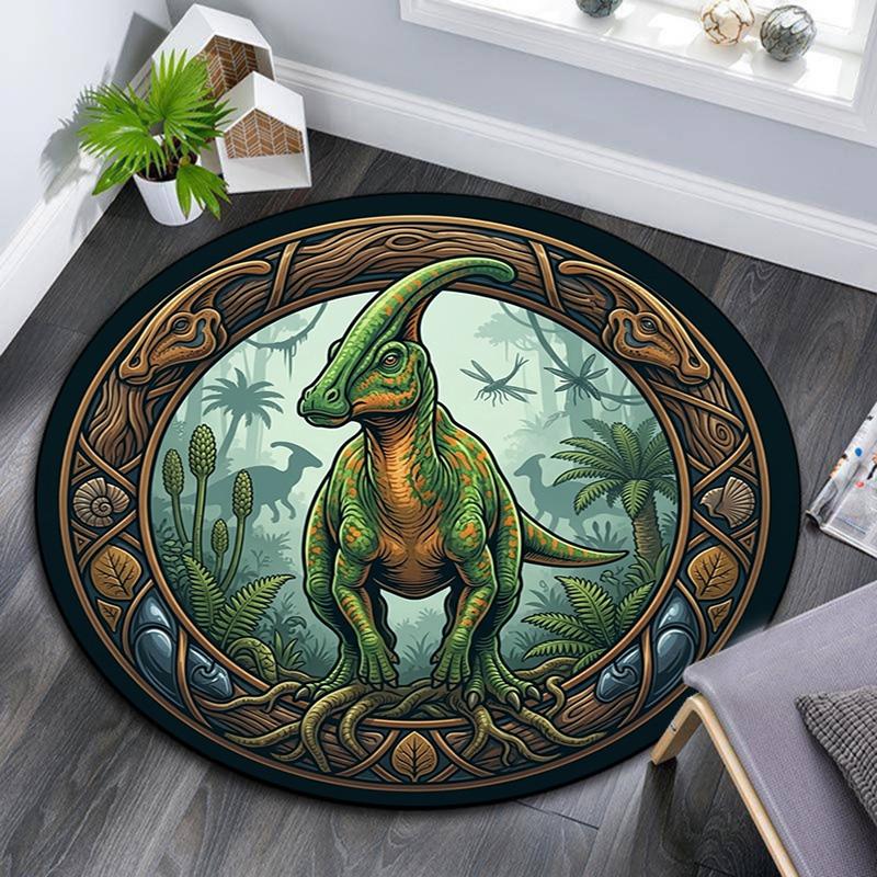 Prehistoric Jungle Adventure Round Area Rug Under Office Chairs Bedroom Living Room Home Decor