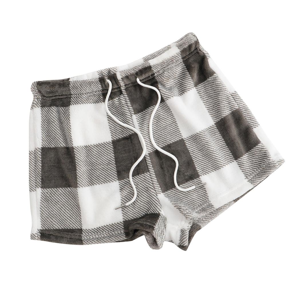 Женские пижамные шорты, плюшевые шорты для сна, мягкие пижамные штаны с эластичной резинкой на талии, клетчатые брюки