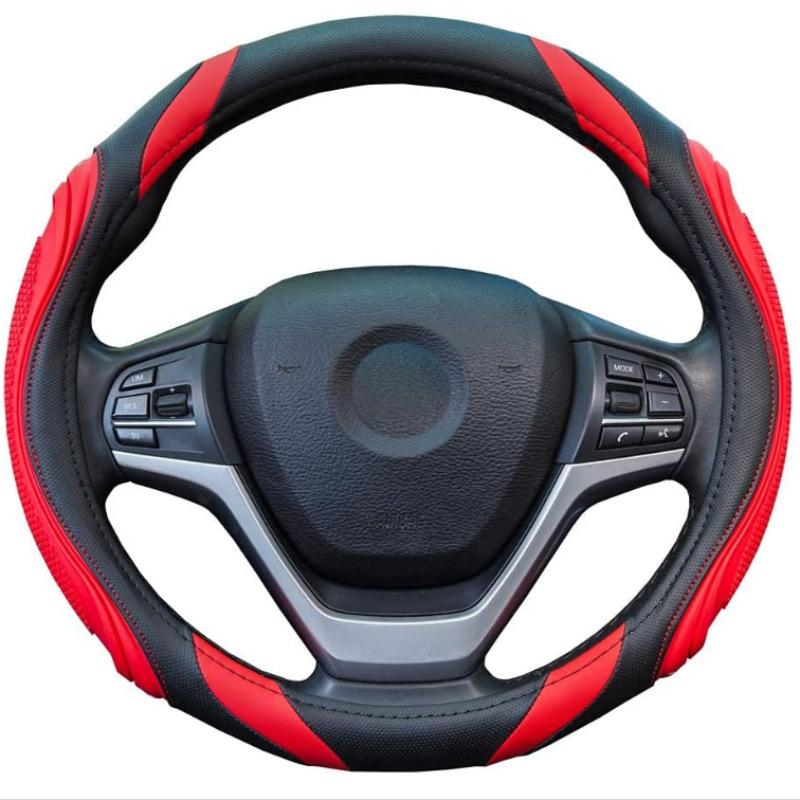 Fashionable Splicing Car Steering Wheel Cover Leather Handle Cover Concave Convex Massage Design Suitable for All Seasons