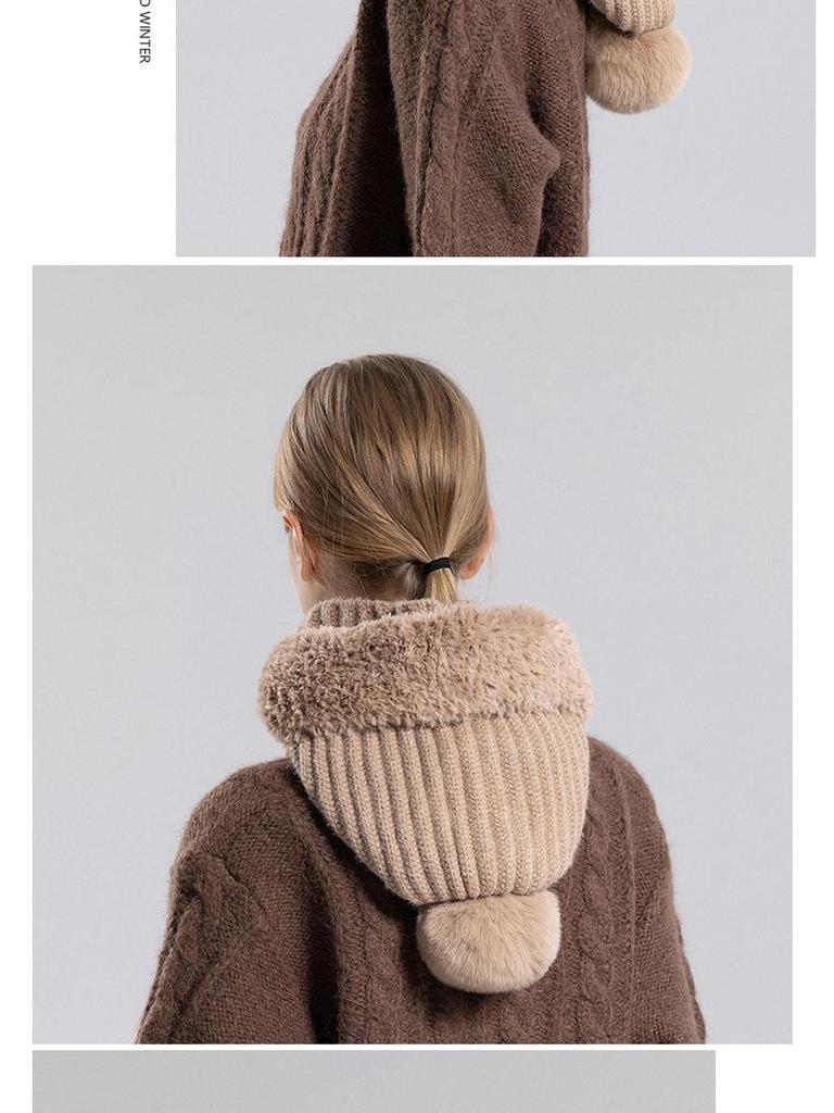 Женская зимняя вязаная шапка со снудом и маской - Ветрозащитная, с плюшевой подкладкой, из теплой шерсти, идеально подходит для велоспорта