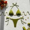 Сексуальные зеленые бархатные бусины комплекты бикини из двух частей халтер стринги на завязках однотонные купальники пляжная одежда купальный костюм купальник бикини танкини