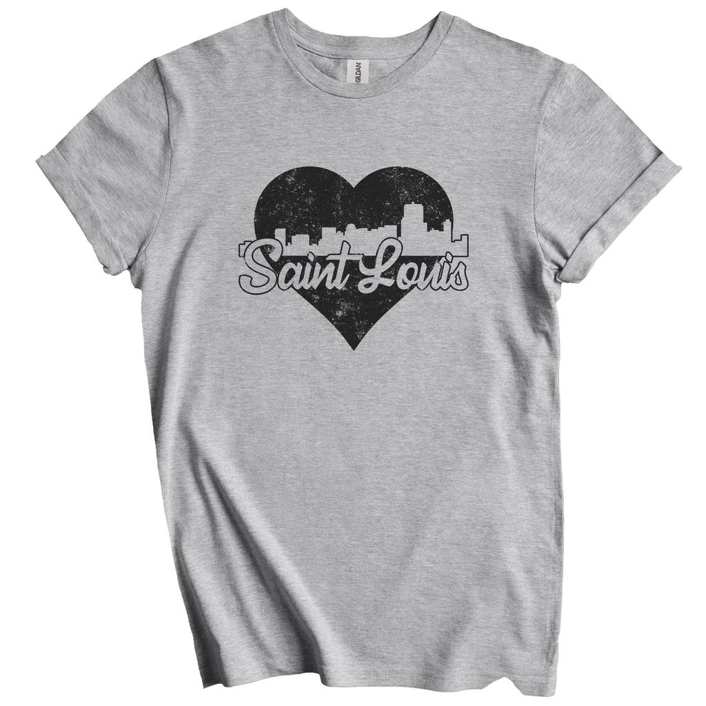 Retro Saint Louis Missouri Skyline Heart Distressed T-Shirt