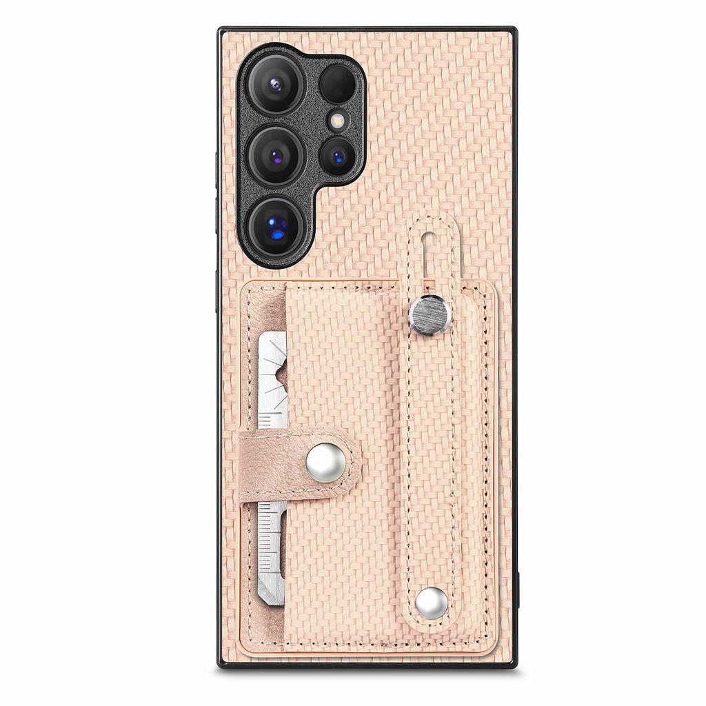 Для Samsung Galaxy S25 Ultra чехол из углеродного волокна с текстурой из кожи задняя крышка телефона с держателем для карт