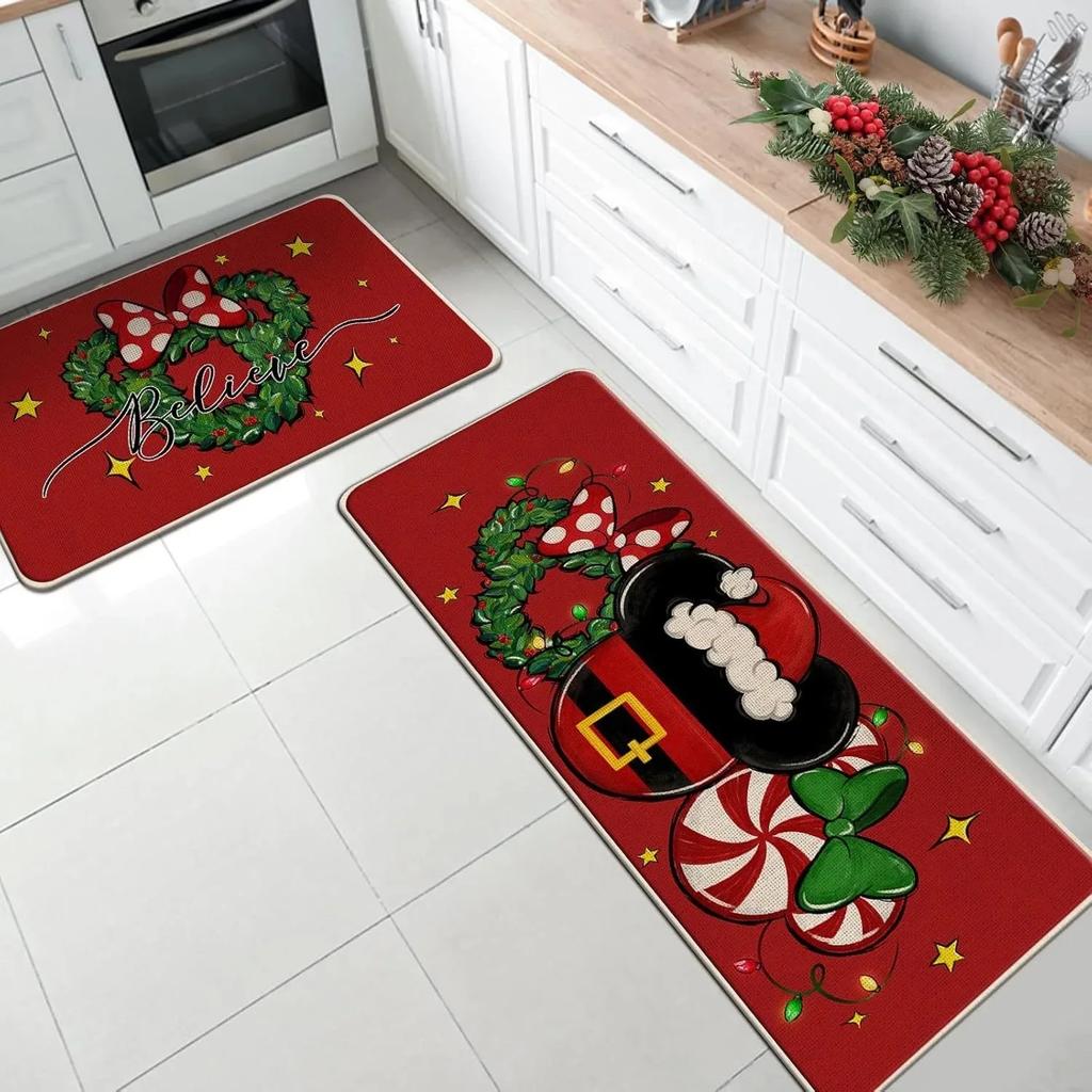 Santa Claus print Christmas Long Strip Crystal Velvet Carpet Home Kitchen Bathroom Toilet Dirty Wear NonSlip Mat Home Decoration