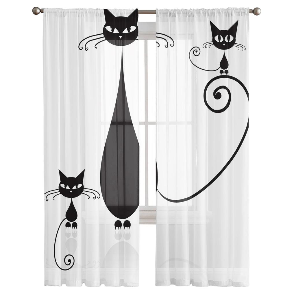 Тюлевые шторы для гостиной, черные милые простые шторы для спальни, кабинета, окна, кухни, балкона, вуали, интерьерные шторы