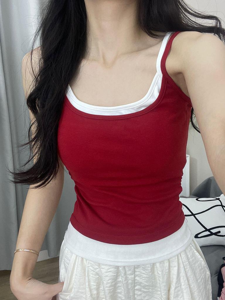 Женский летний облегающий топ из двух частей с нагрудными вкладышами, контрастными цветами, красивой спинкой и утягивающим талию дизайном