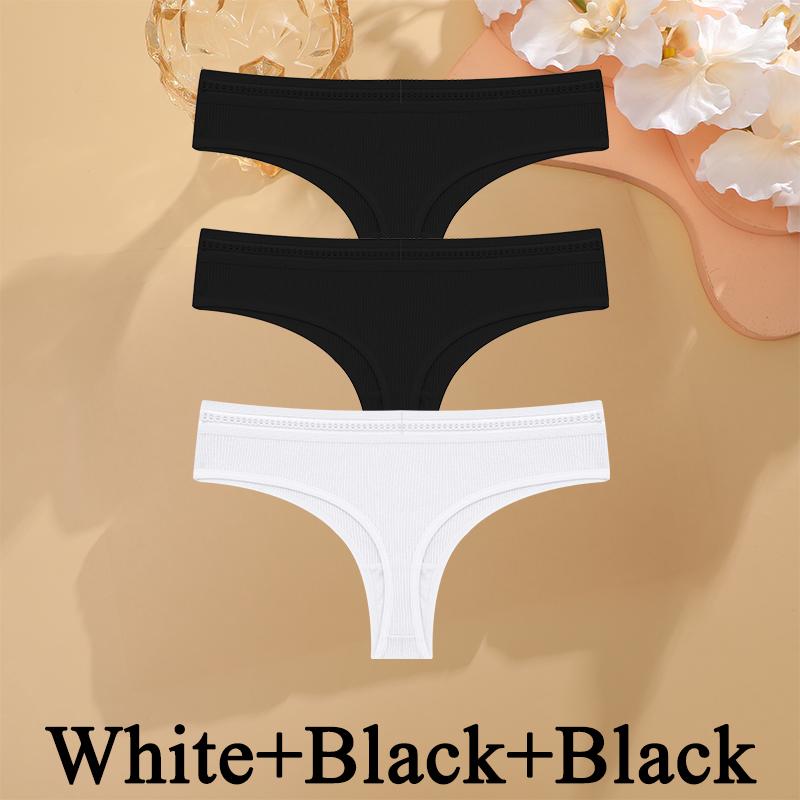 3PCS/SET Basic Women's Cotton Brazilian Pants Soft G-String Transparent Sexy Briefs Female Soft Comfortable Stretch Thong