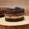 European & American Retro Coconut Shell Leather Woven Men's Bracelet Set