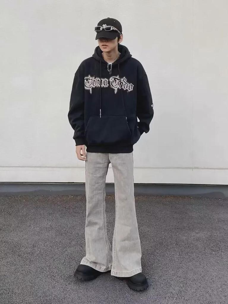 Men's American Vibe Black Straight Jeans - Flared, Trendy High-Street Spring Style All-Match Casual Pants