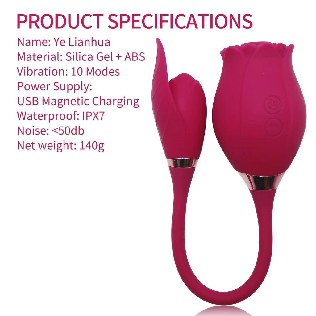 Rose Flower Dual-Head Vibrating Egg & Telescopic Massager