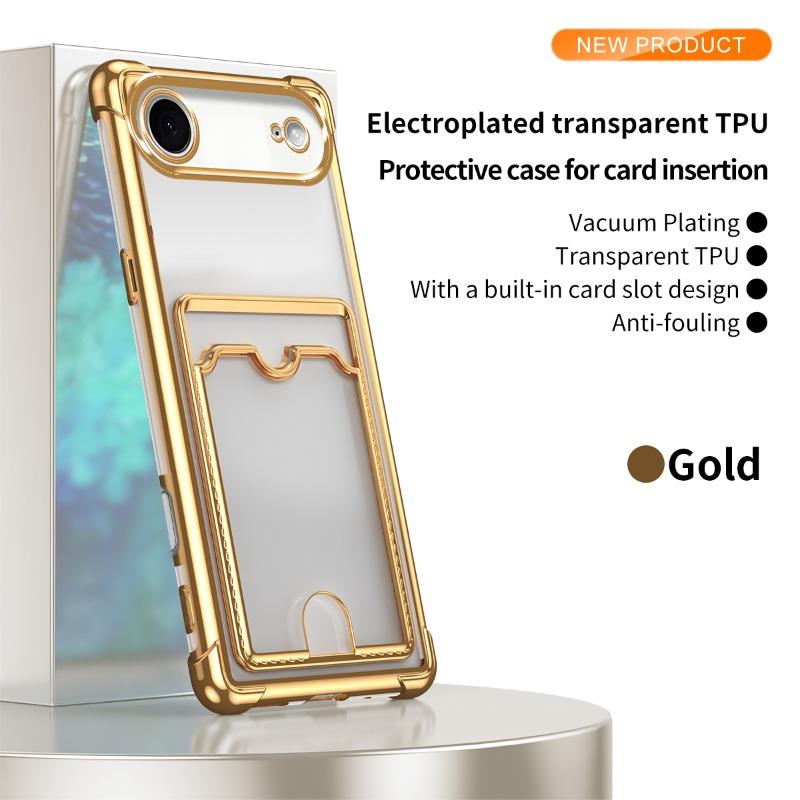 Прозрачный противоударный чехол с покрытием для iPhone 17 Air 17 Pro Max 16 Plus 15 14 13 12 Mini 11Pro с держателем для карт-кошелька, мягкая силиконовая крышка