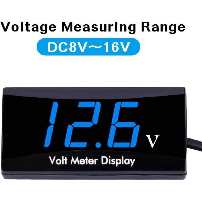 12V Car Digital Voltmeter Gauge - LED Display Voltage Volt Meter for Car Blue