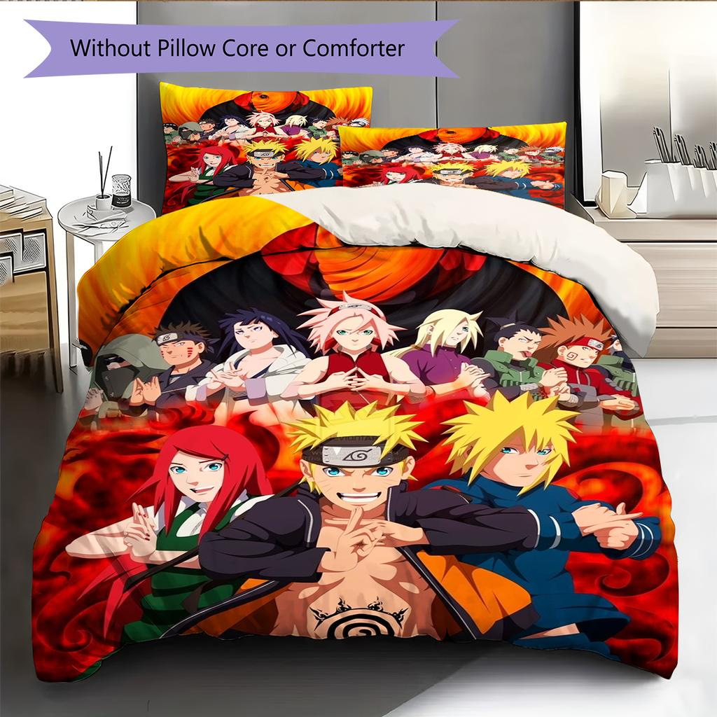 1PC N-Narutos Pattern Bedding Quilt Set Quilt Cover Pillowcase Home Decoration Birthday Gift (1 * Duvet Cover + 2 * Pillowcase, Without Core)