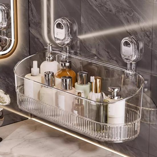 Стеллаж для хранения Большой вместимости Сильный несущий Легко устанавливается Без сверления Присоска для ванной