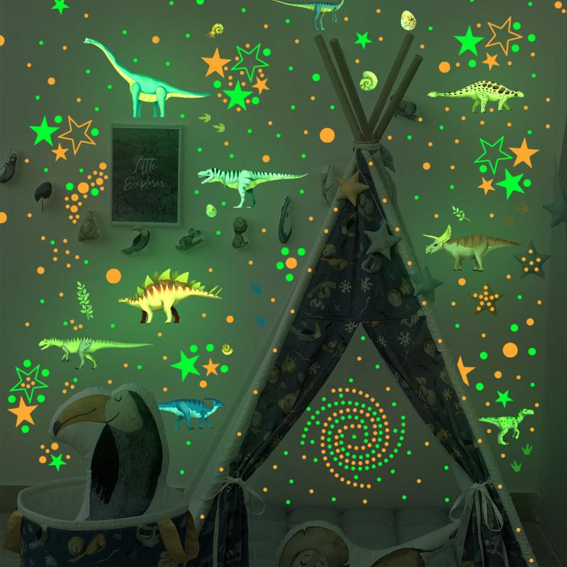 Светящиеся наклейки на стену с изображением динозавров из мультфильма для детской комнаты, настенные наклейки для декора стен дома, обои