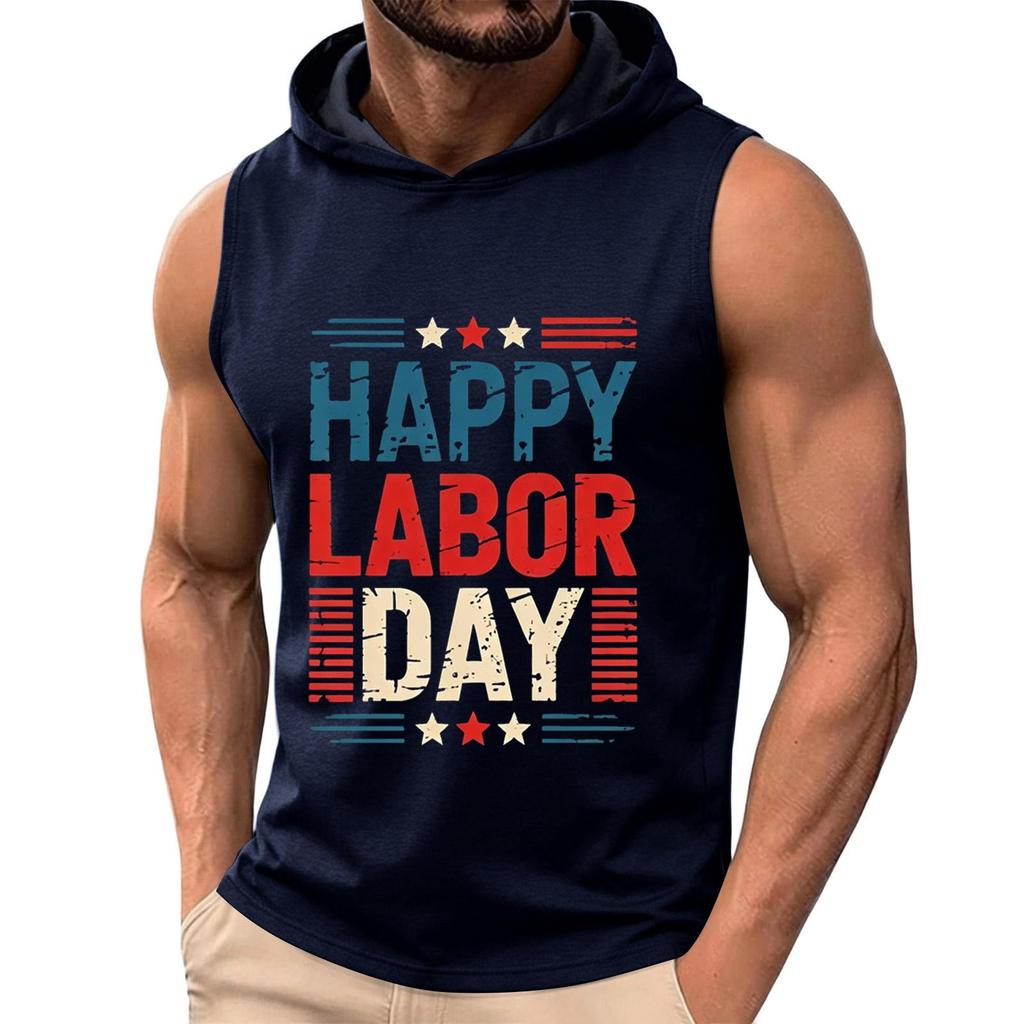 Мужская безрукавка-худи, топ, повседневная, облегающая мышцы, спортивная рубашка, летняя одежда для тренировок в зале с принтом ко Дню труда