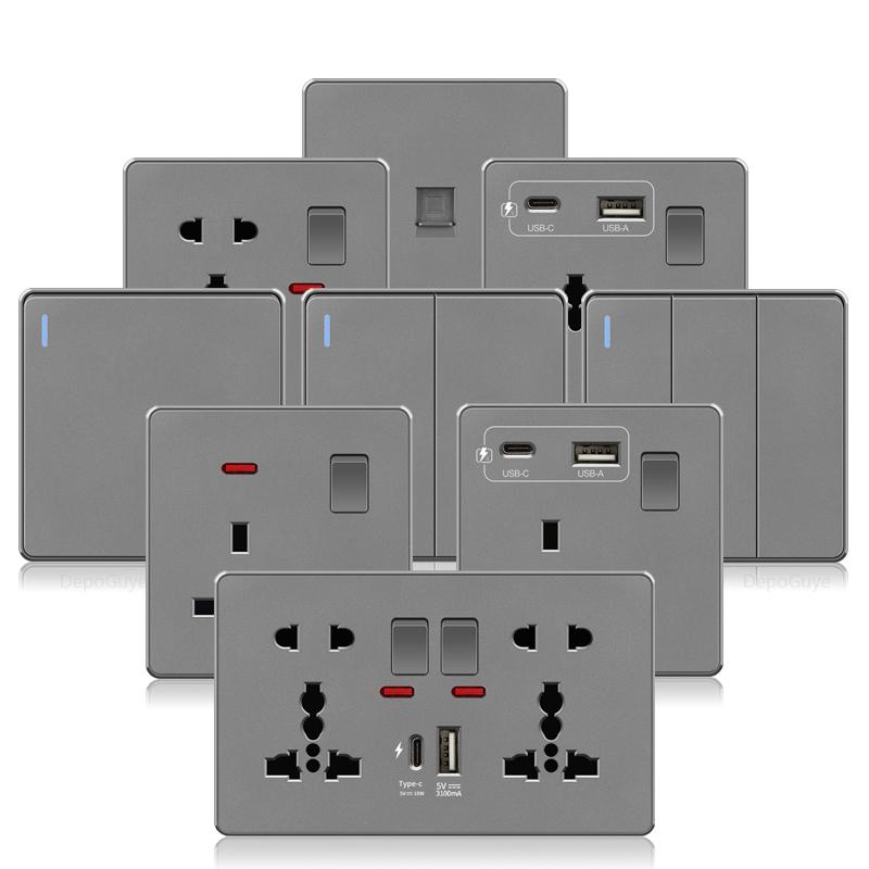 Великобритания 13A с USB Type-c 18W быстрая зарядка настенная силовая розетка вилка, Универсальный настенный выключатель света двойной USB электрическая розетка AC110-250V