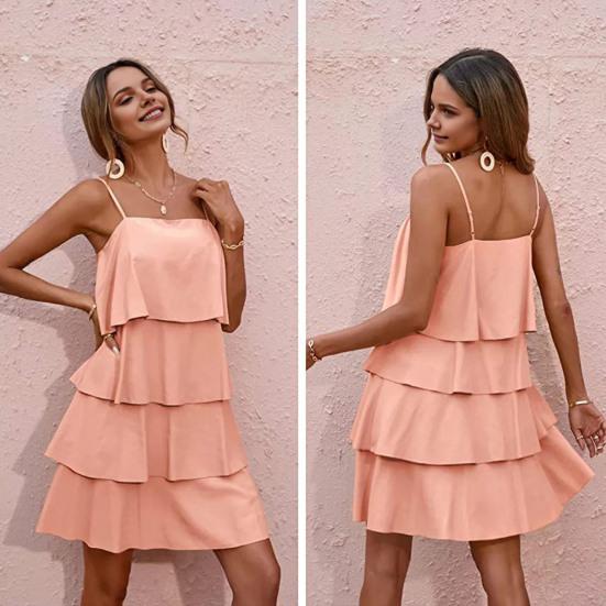 Женское летнее мини-платье-торт на тонких бретельках с оборками, многоярусное платье А-силуэта без рукавов, свободное платье-сарафан для клубной вечеринки в отпуске