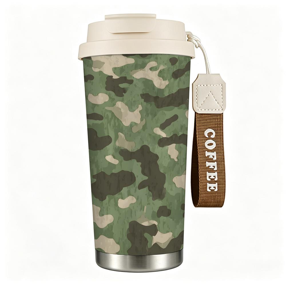 Camouflage Pattern Durable Stainless Steel Insulated Coffee Tumbler Reusable Vacuum Thermal Cup for Travel Outdoor Hiking Sports