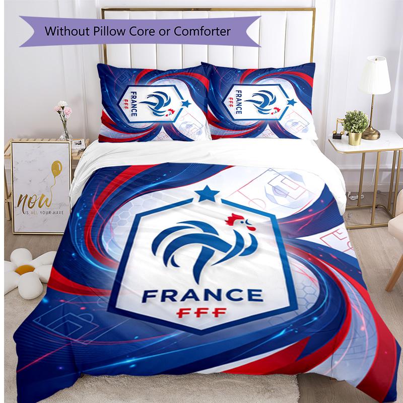 France Football Printed Bedding 3 Piece Set Cozy Breathable Bed Cover Set as Housewarming Holiday Gift