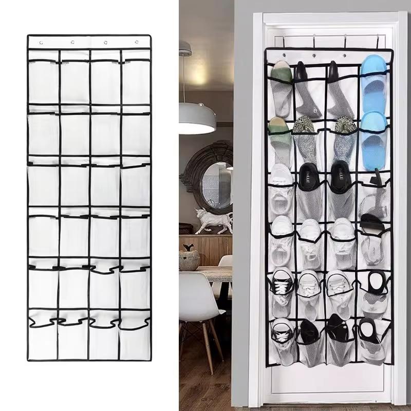 24 Pockets Over the Door Shoe Organizer Large Mesh Pocket Wall Storage Bag With 4 Metal Hooks Hanging Shoe Rack For Bedroom Door