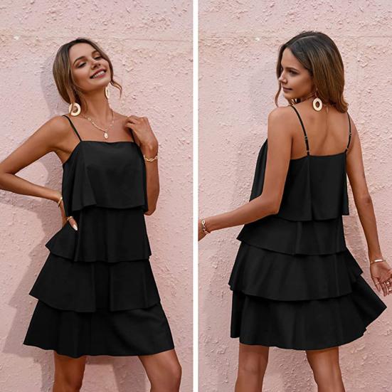 Женское летнее мини-платье-торт на тонких бретельках с оборками, многоярусное платье А-силуэта без рукавов, свободное платье-сарафан для клубной вечеринки в отпуске