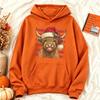 Merry Christmas Highland Cow Graphic Hoodies Women Vintage Winter Warm Sweatshirts Casual Loose Pullover Xmas Clothes