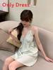 Pure Desire Summer Women Ice Silk Sleeveless Nightdress With Chest Padding For Home Sleepwear