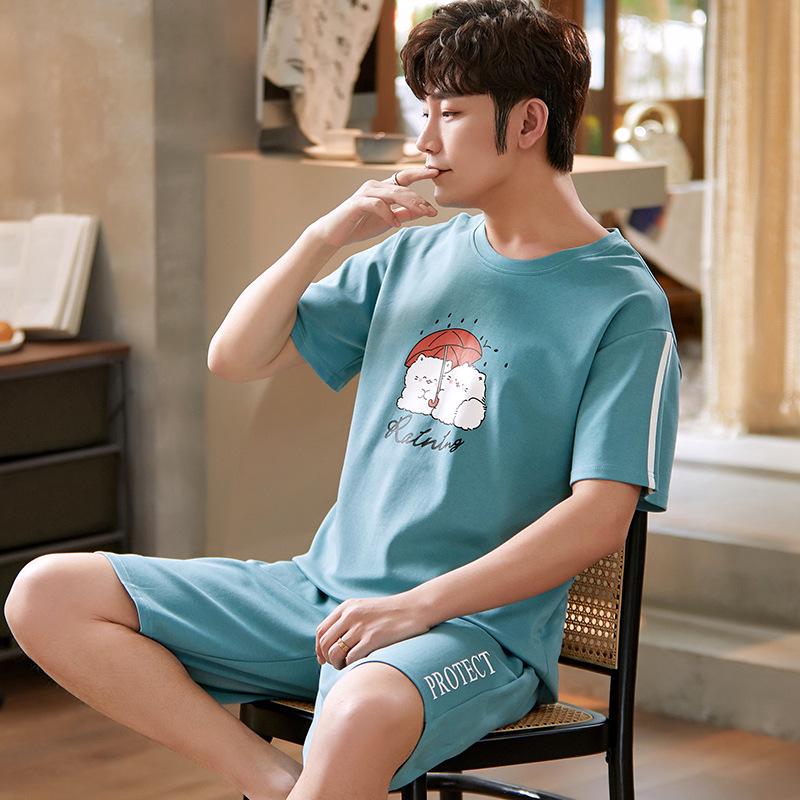 Мужской летний пижамный комплект из хлопка с рисунком – рубашка с короткими рукавами и шорты (2025)