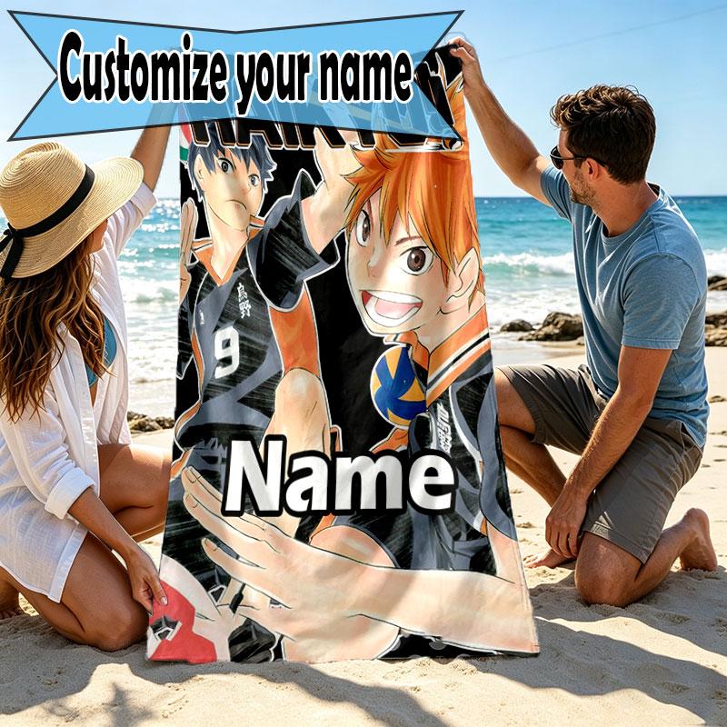 Custom Name Personalized Haikyu Print Beach Towel, for Trip Camping Beach Party Home Decor, Birthday Gift for Family & Friends